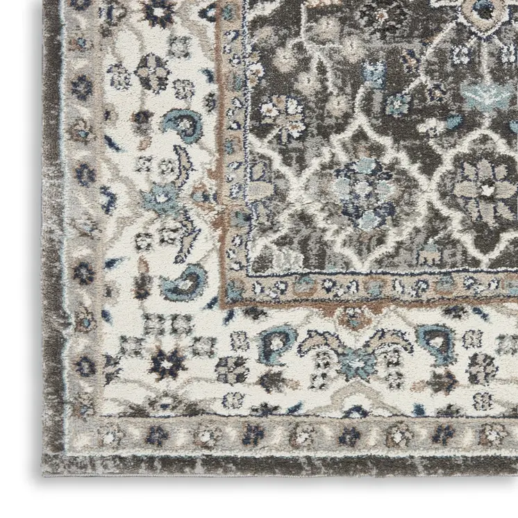 5' X 7' Gray Floral Power Loom Area Rug