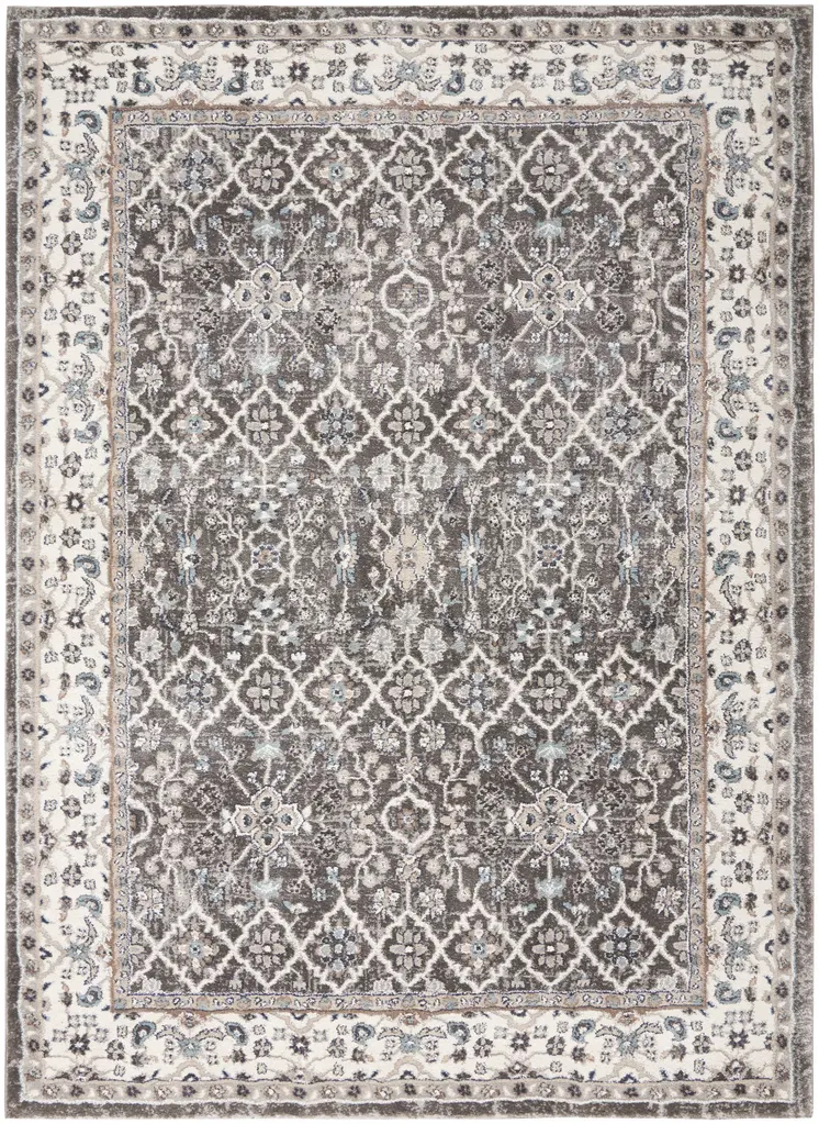 5' X 7' Gray Floral Power Loom Area Rug