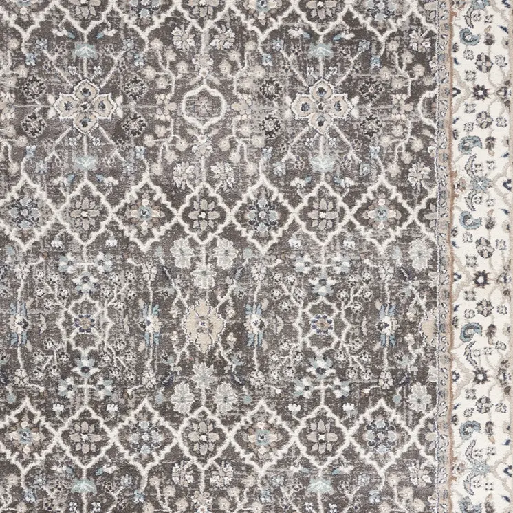 4' X 6' Gray Floral Power Loom Area Rug
