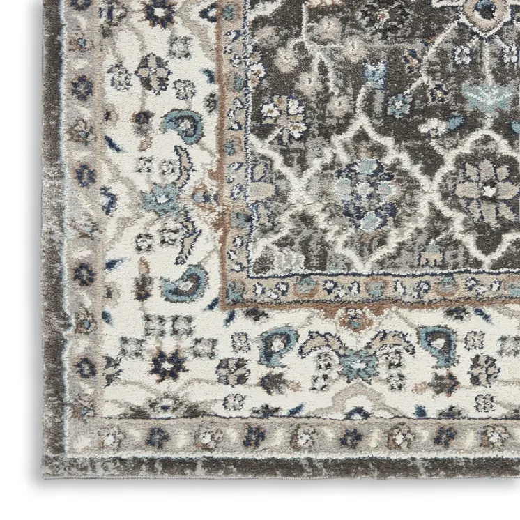 4' X 6' Gray Floral Power Loom Area Rug