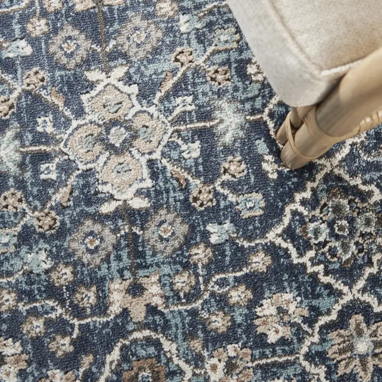 4' X 6' Blue Floral Power Loom Area Rug