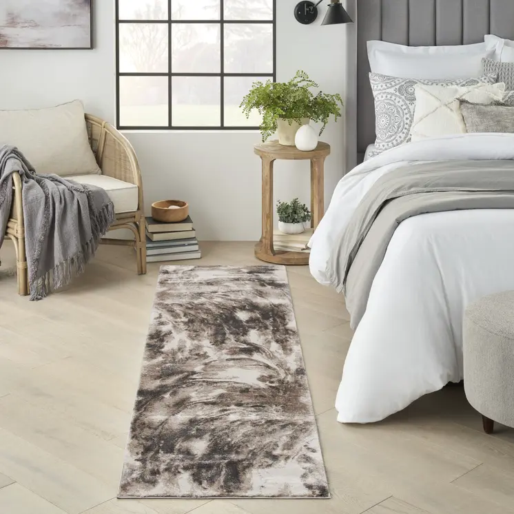 8' Tan Abstract Power Loom Runner Rug