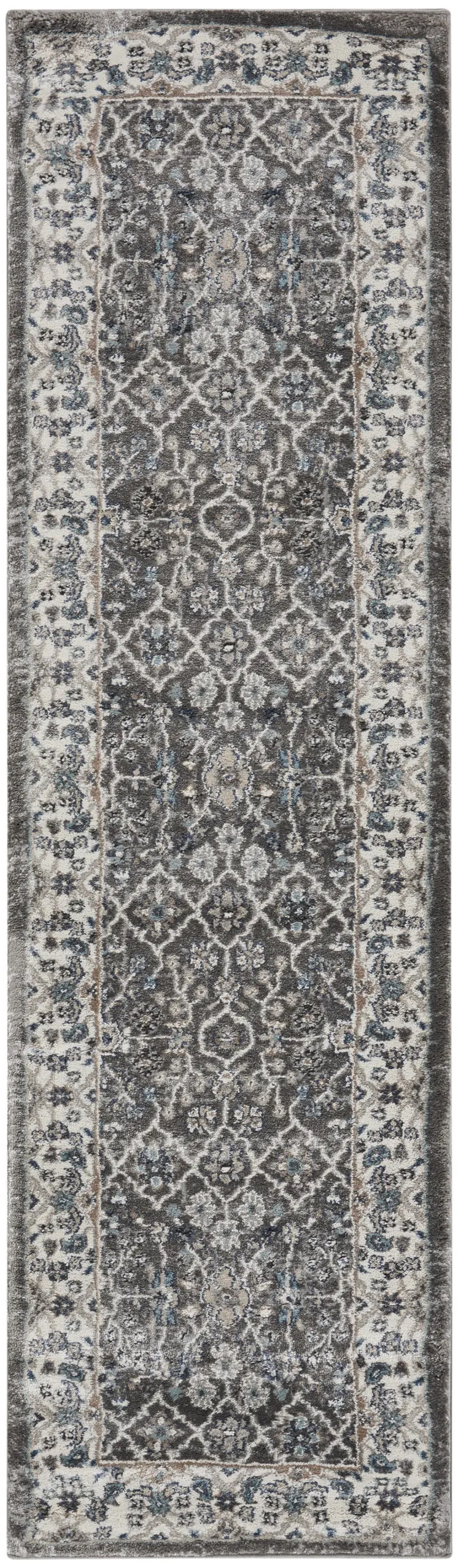 8' Gray Floral Power Loom Runner Rug