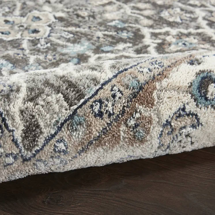 8' Gray Floral Power Loom Runner Rug