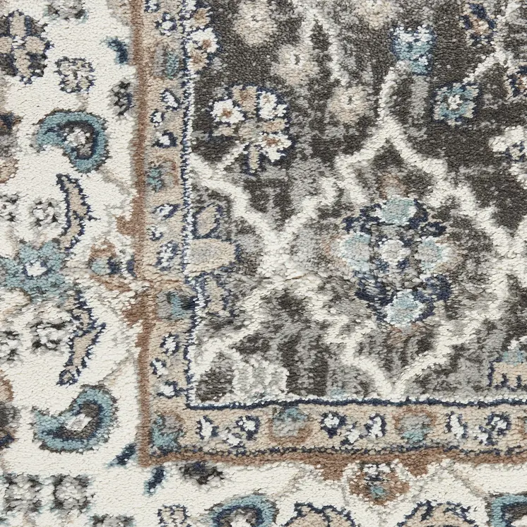 8' Gray Floral Power Loom Runner Rug