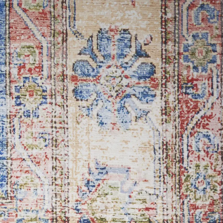 8' Teal Ivory And Gray Floral Medallion Runner Rug
