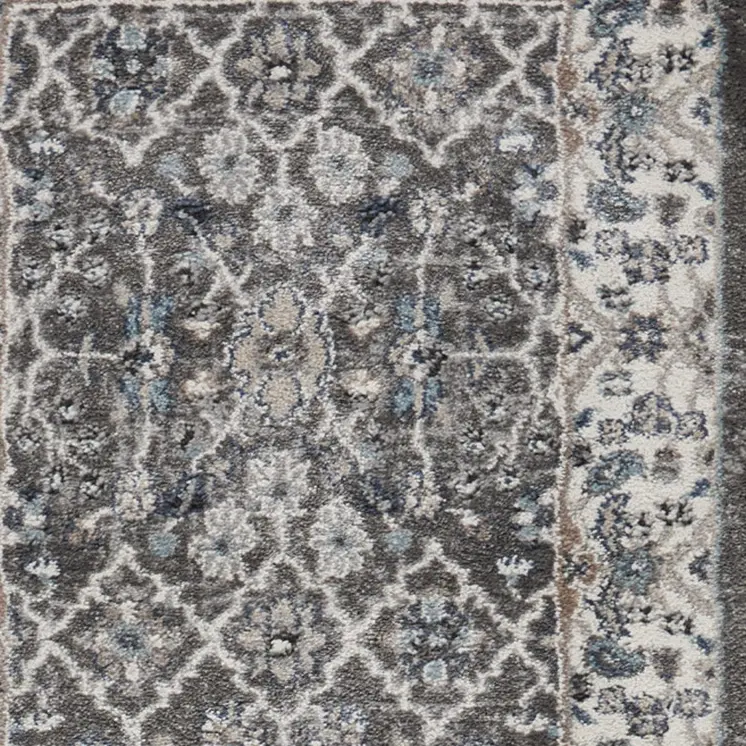 8' Gray Floral Power Loom Runner Rug
