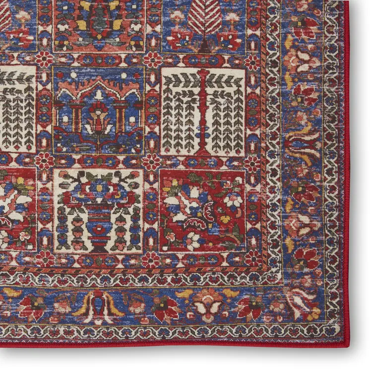8' Teal Ivory And Gray Floral Medallion Runner Rug