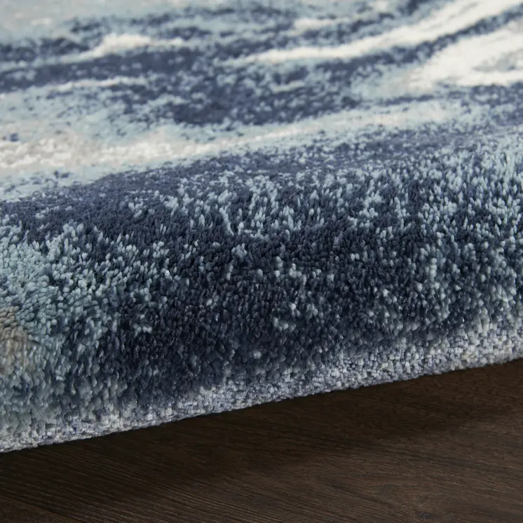 8' Blue Abstract Power Loom Runner Rug