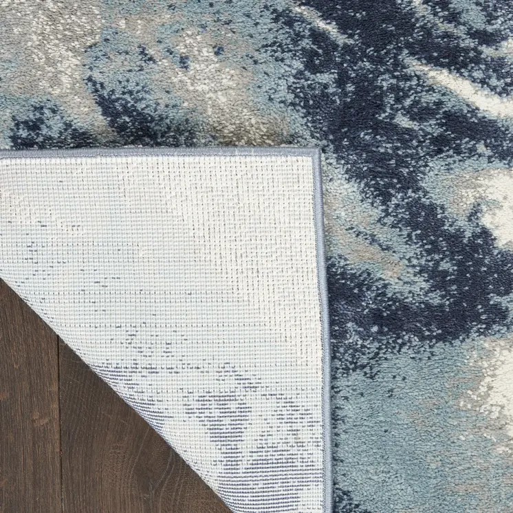 8' Blue Abstract Power Loom Runner Rug