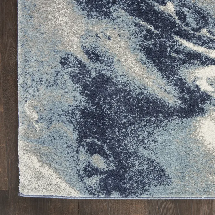 8' Blue Abstract Power Loom Runner Rug