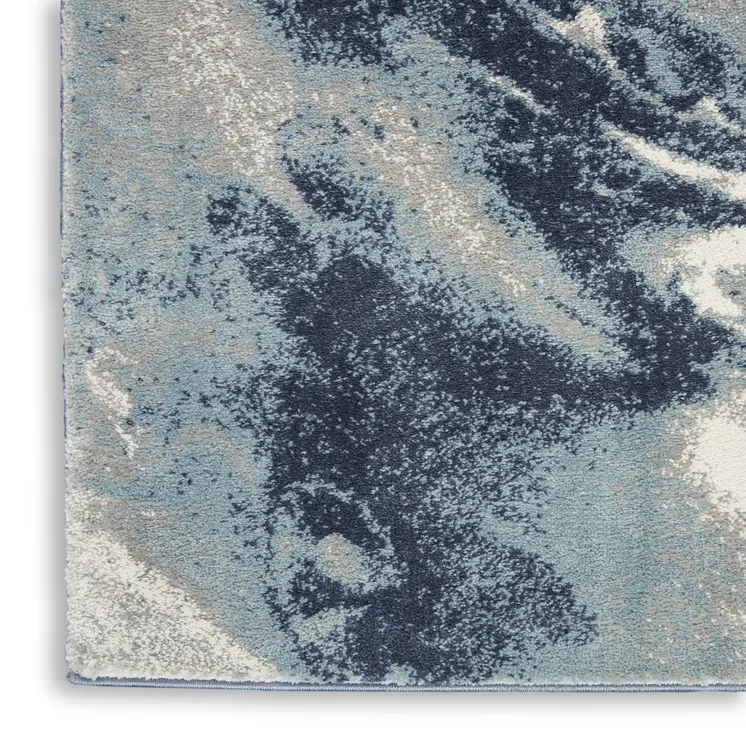 8' Blue Abstract Power Loom Runner Rug