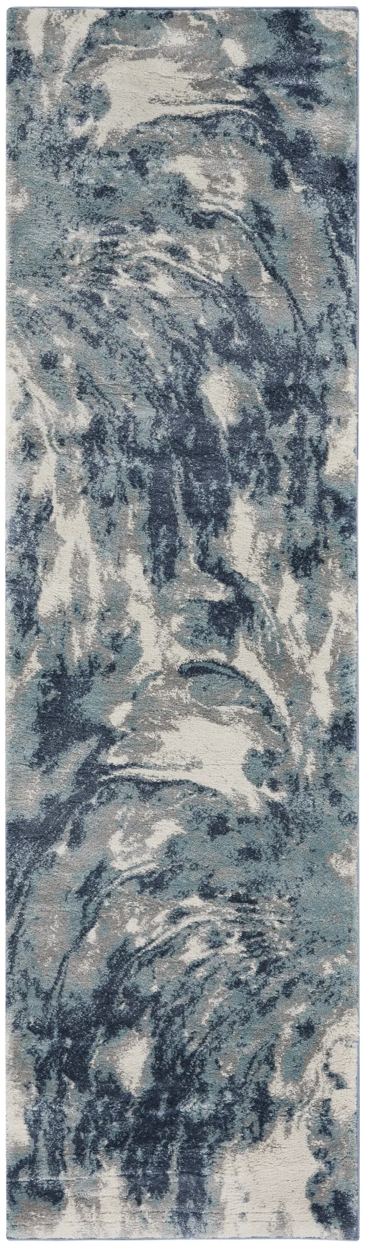 8' Blue Abstract Power Loom Runner Rug