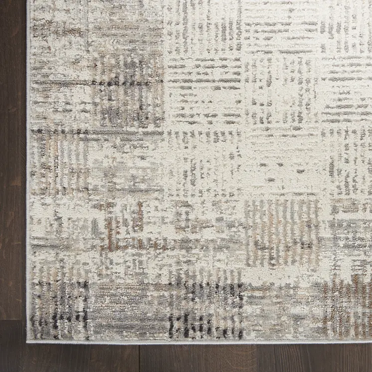16' Ivory and Gray Abstract Runner Rug
