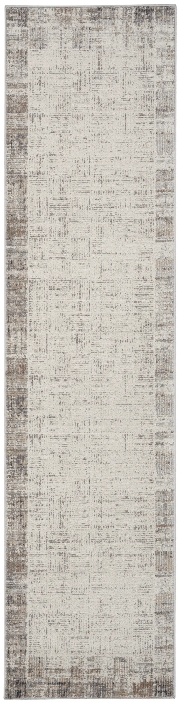 16' Ivory and Gray Abstract Runner Rug