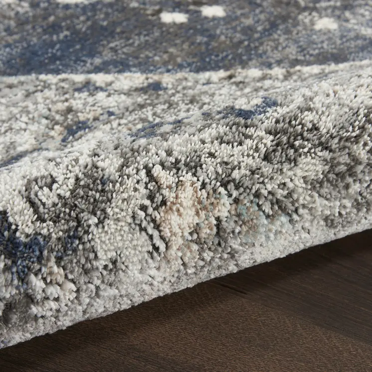 8' Teal Ivory And Gray Floral Medallion Distressed Runner Rug