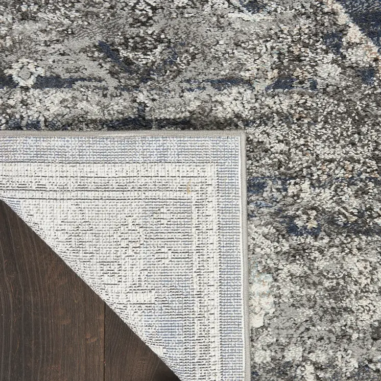 8' Blue Floral Power Loom Distressed Runner Rug