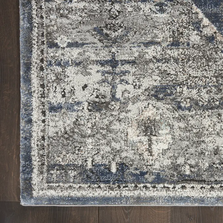 8' Blue Floral Power Loom Distressed Runner Rug