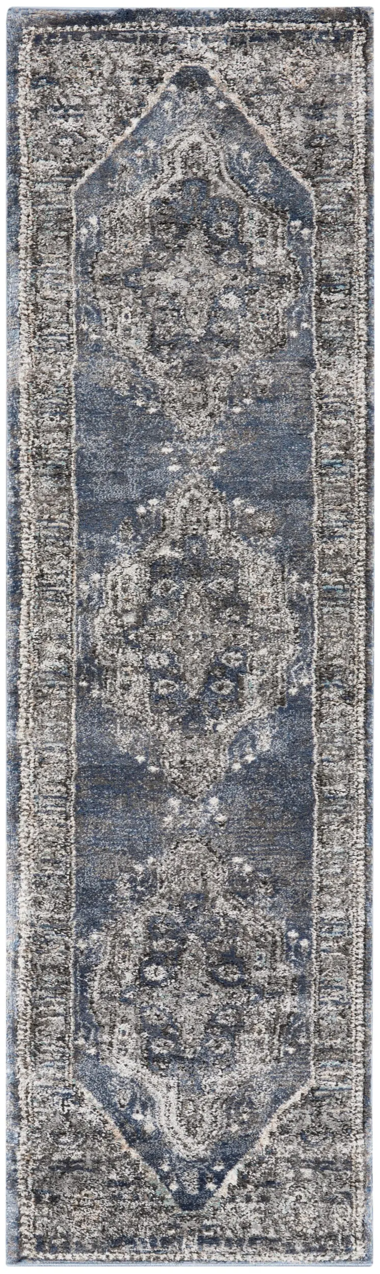 8' Blue Floral Power Loom Distressed Runner Rug