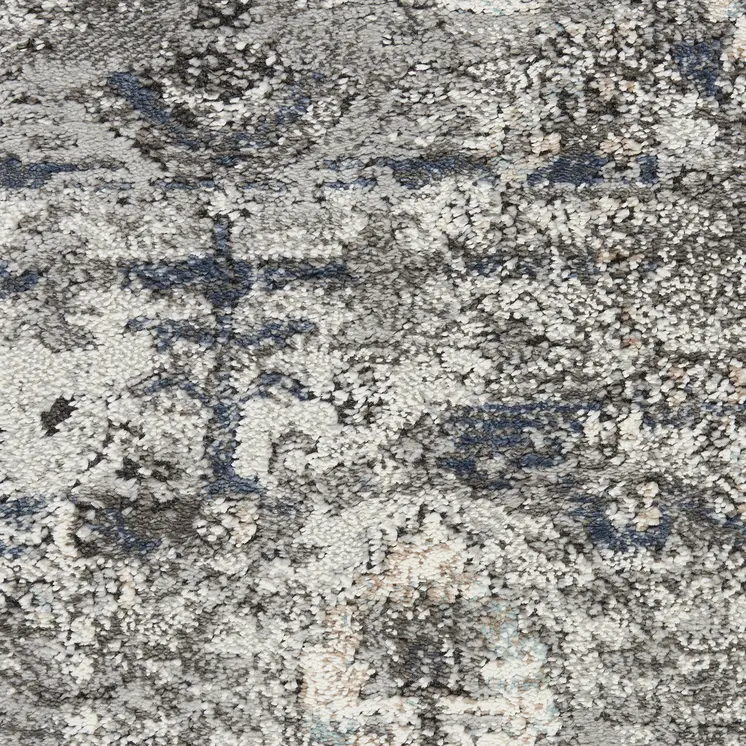 8' Teal Ivory And Gray Floral Medallion Distressed Runner Rug