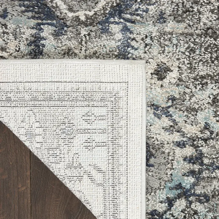 8' Gray Floral Power Loom Distressed Runner Rug