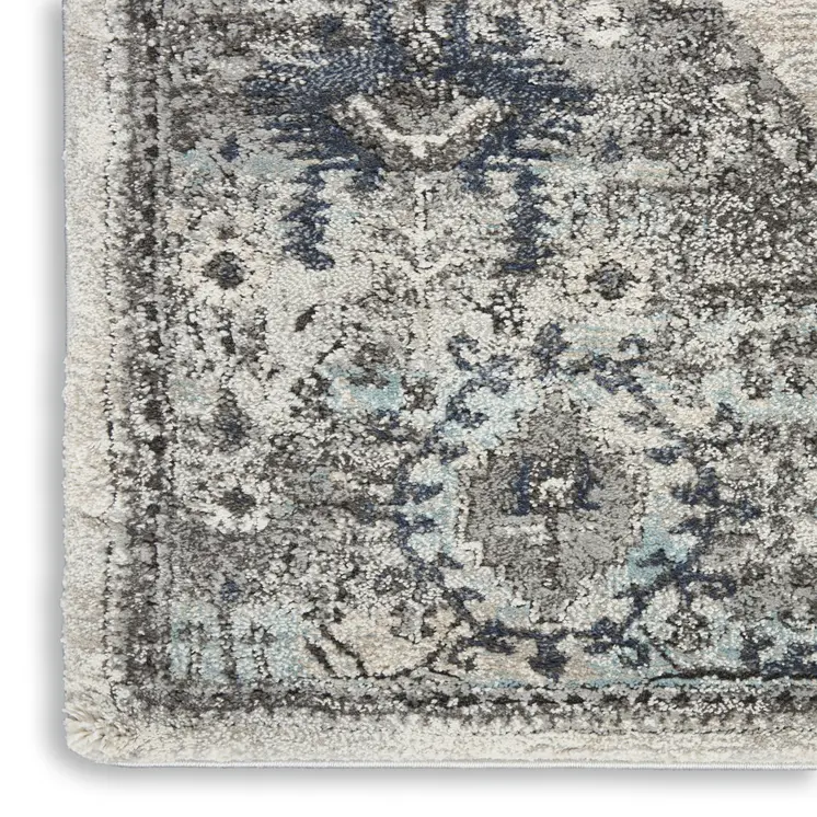 8' Gray Floral Power Loom Distressed Runner Rug