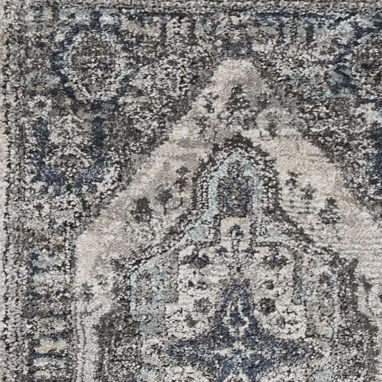 8' Gray Floral Power Loom Distressed Runner Rug
