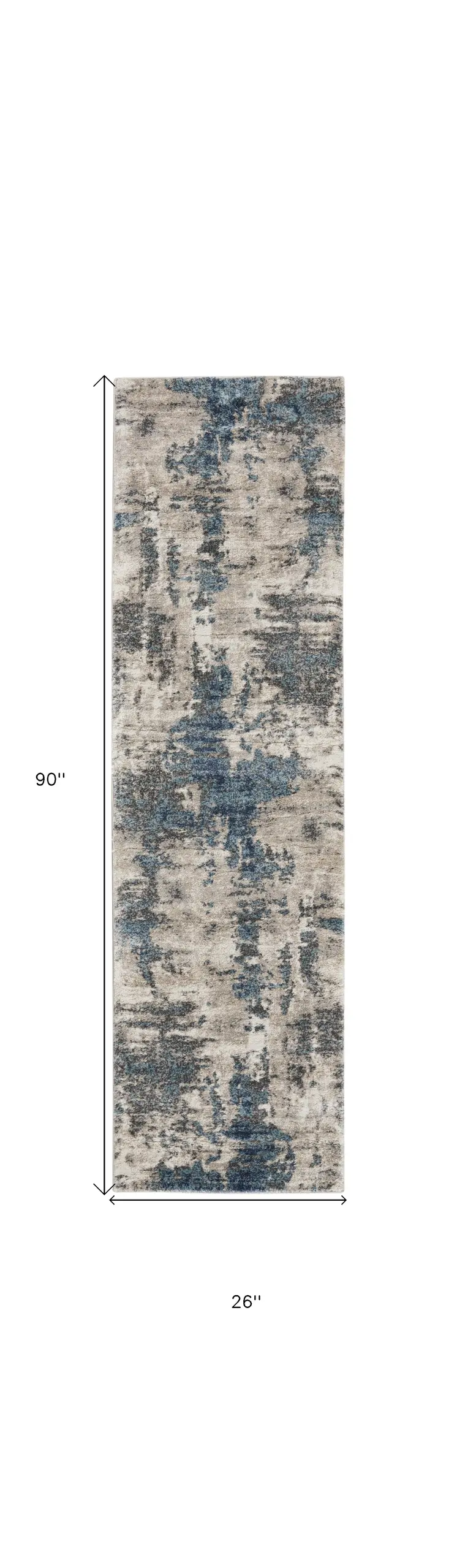 8' Blue Abstract Power Loom Runner Rug