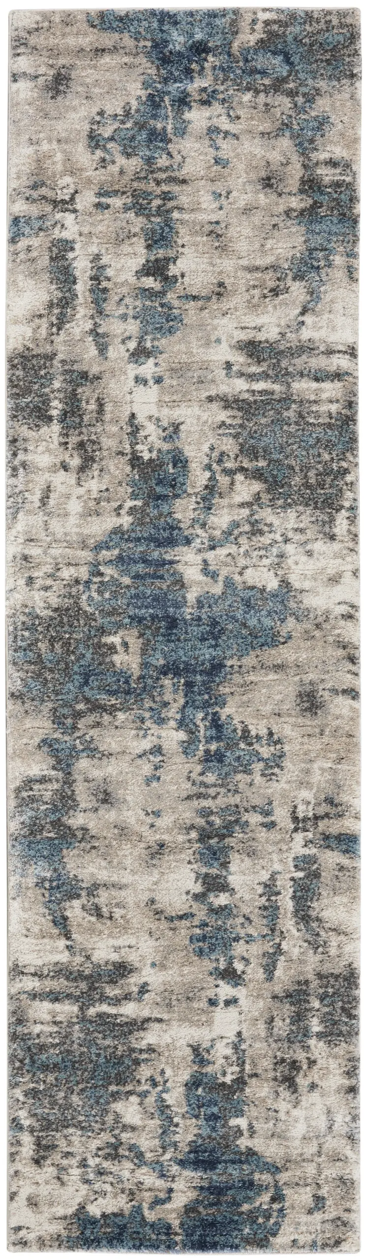 8' Blue Abstract Power Loom Runner Rug