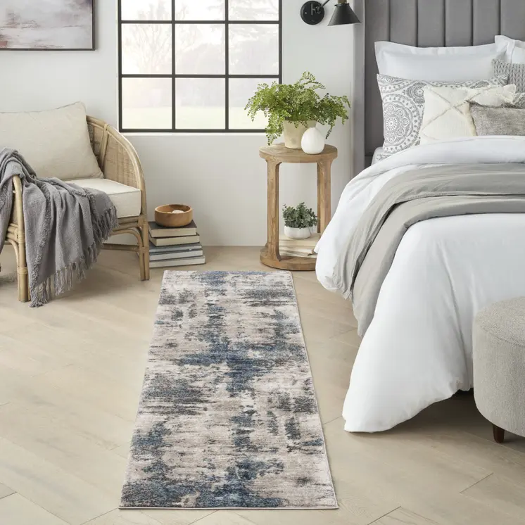 8' Blue Abstract Power Loom Runner Rug