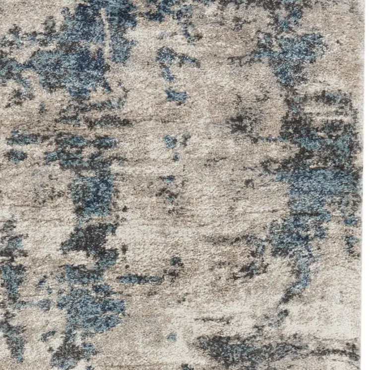 8' Blue Abstract Power Loom Runner Rug