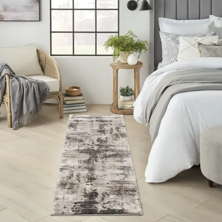 8' Tan Abstract Power Loom Runner Rug