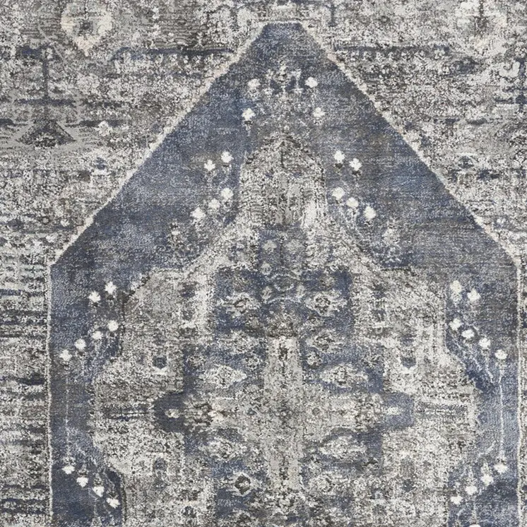 4' X 6' Blue Floral Power Loom Distressed Area Rug