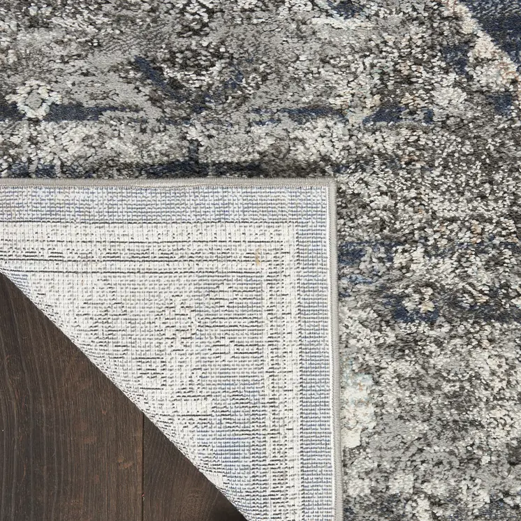 4' X 6' Blue Floral Power Loom Distressed Area Rug