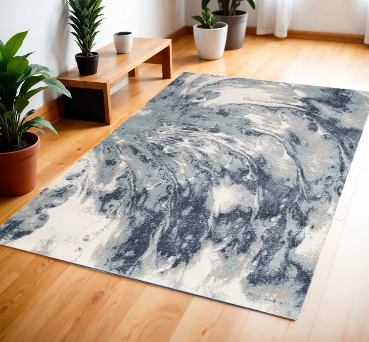 4' X 6' Blue Abstract Power Loom Area Rug