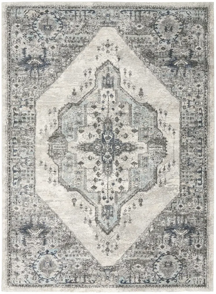 4' X 6' Gray Floral Power Loom Distressed Area Rug