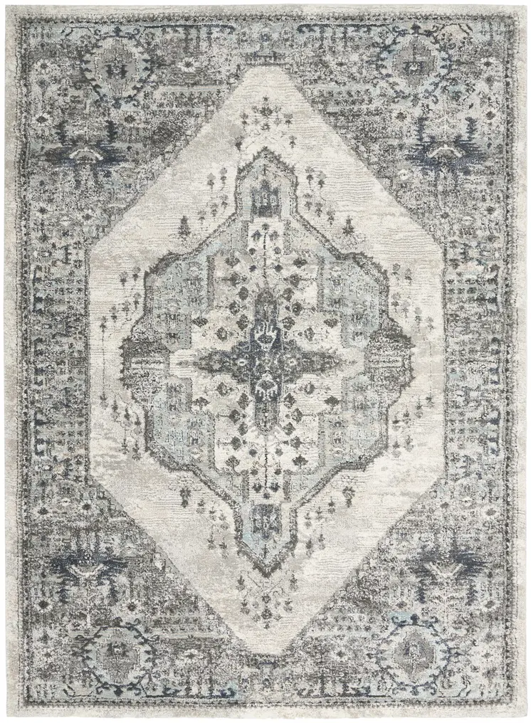 4' X 6' Gray Floral Power Loom Distressed Area Rug
