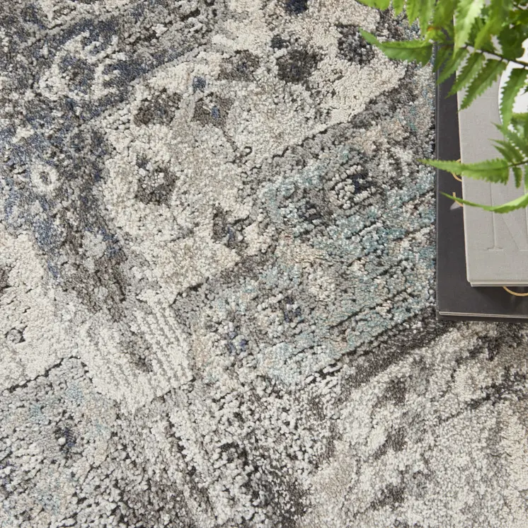 4' X 6' Gray Floral Power Loom Distressed Area Rug