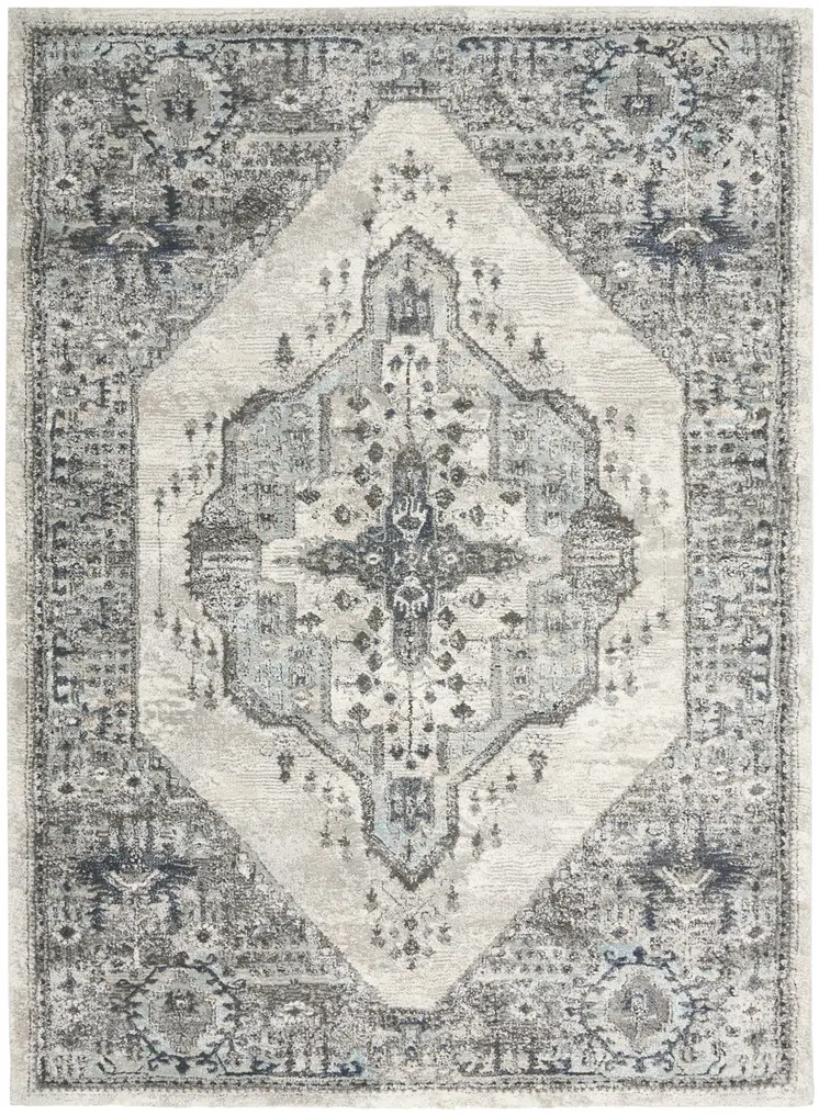 4' X 6' Gray Floral Power Loom Distressed Area Rug