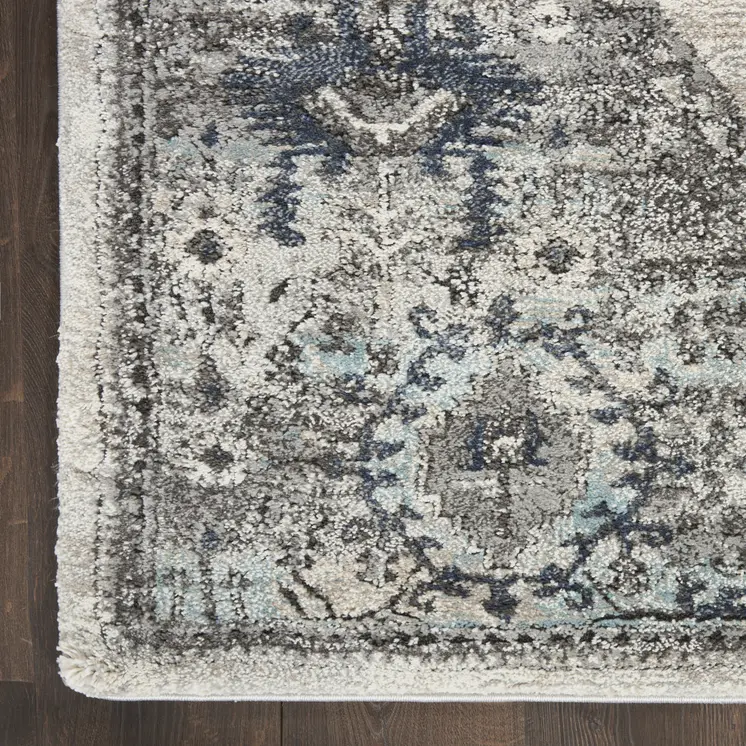 4' X 6' Gray Floral Power Loom Distressed Area Rug
