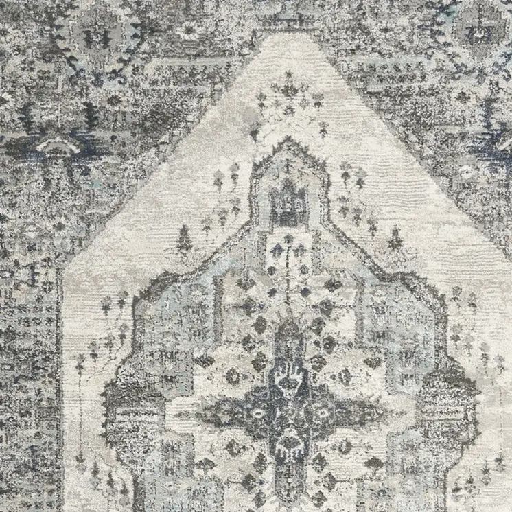 5' X 7' Gray Floral Power Loom Distressed Area Rug