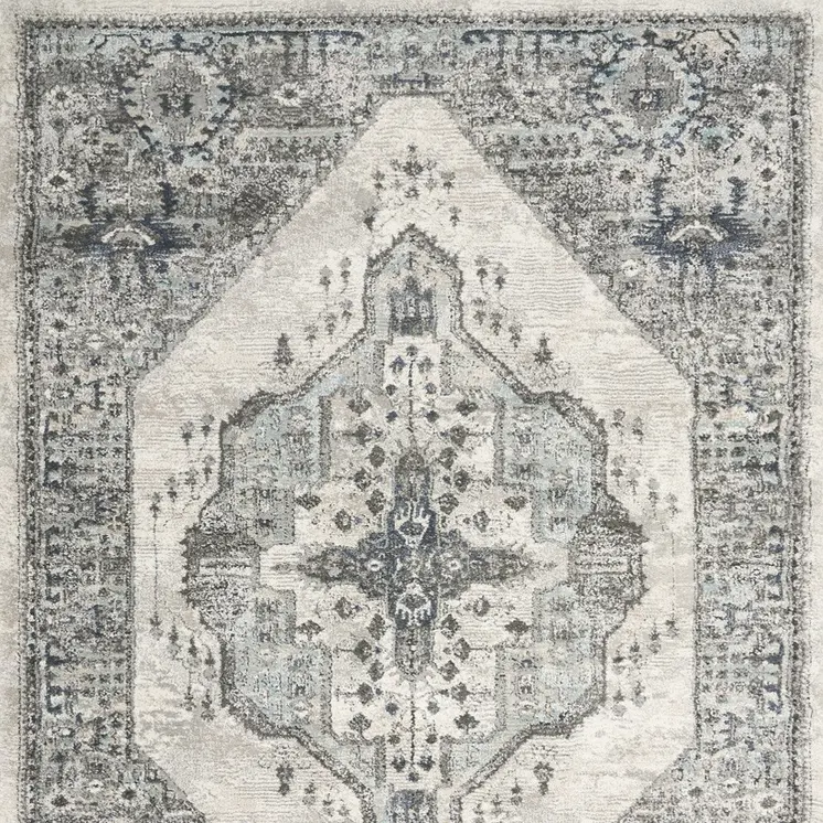 5' X 7' Gray Floral Power Loom Distressed Area Rug