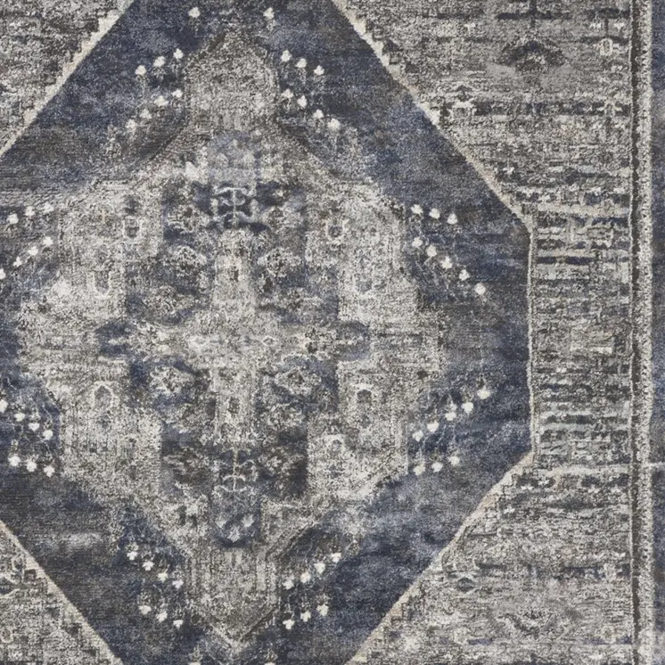 8' X 10' Blue Floral Power Loom Distressed Area Rug