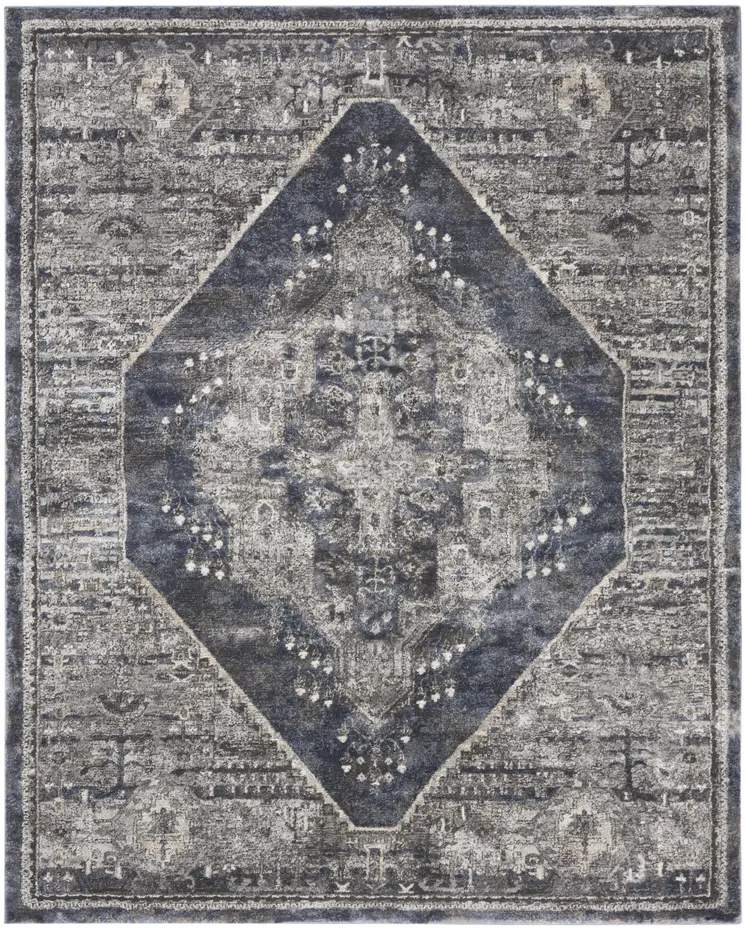 8' X 10' Blue Floral Power Loom Distressed Area Rug