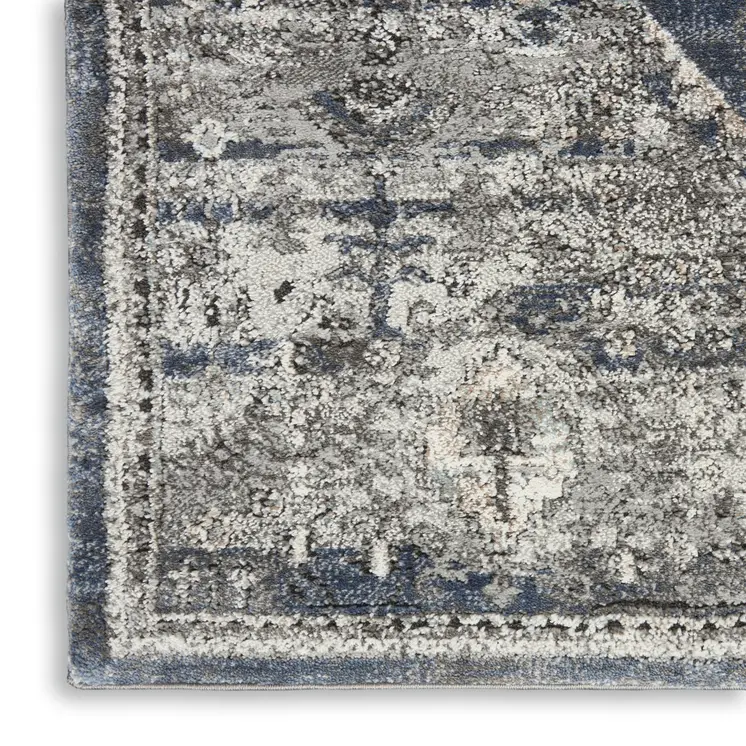 8' X 10' Blue Floral Power Loom Distressed Area Rug