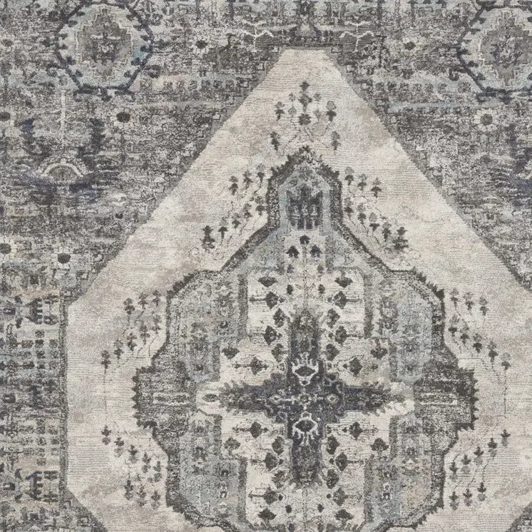 8' X 10' Gray Floral Power Loom Distressed Area Rug