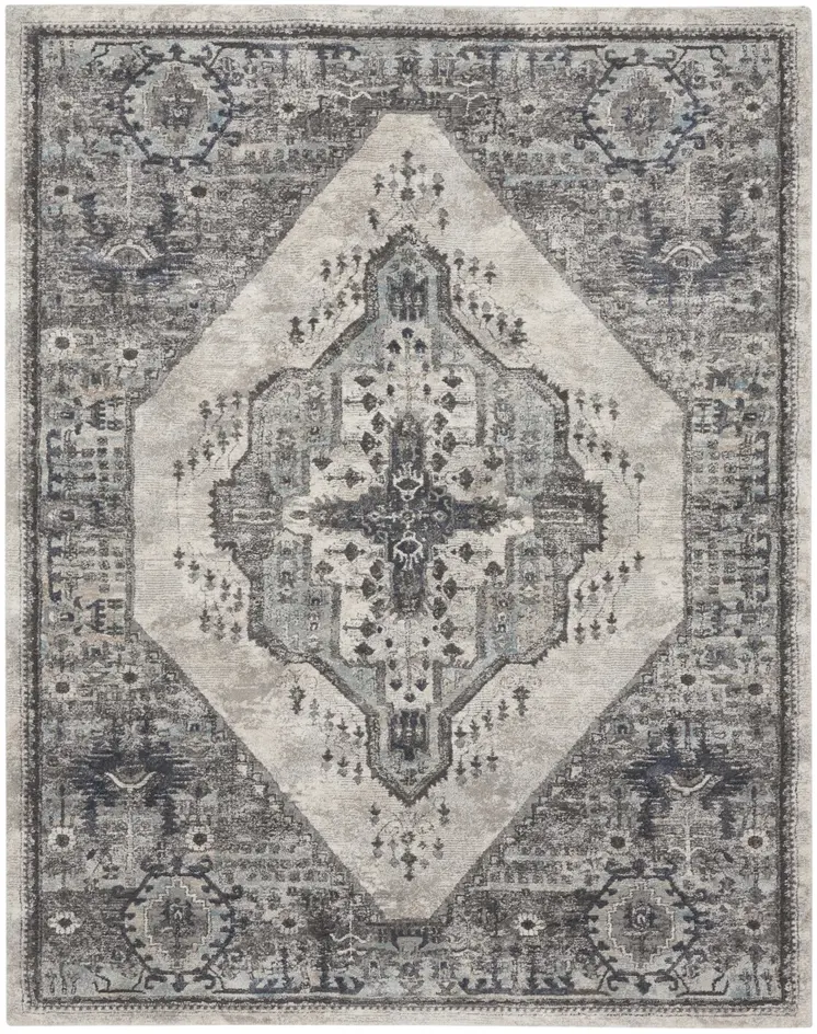 8' X 10' Gray Floral Power Loom Distressed Area Rug