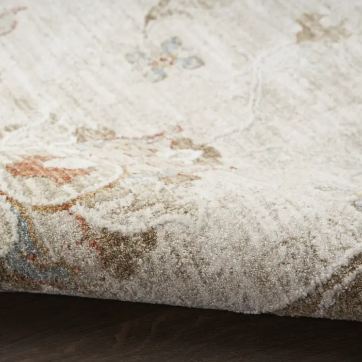 10' Ivory Floral Power Loom Distressed Runner Rug