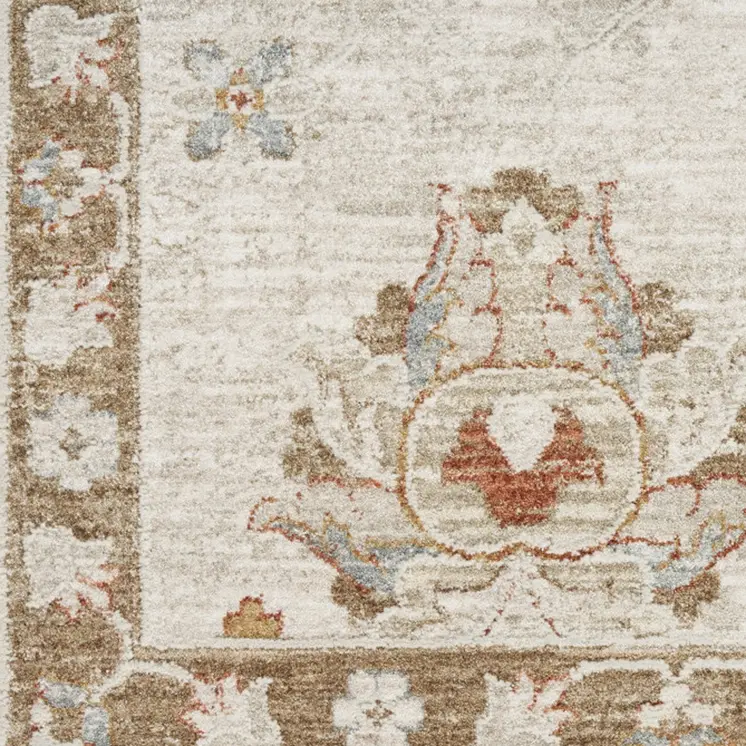 10' Ivory Floral Power Loom Distressed Runner Rug