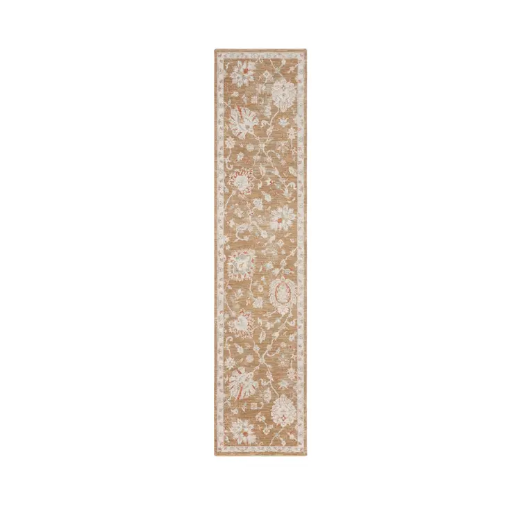 10' Brown Floral Power Loom Distressed Runner Rug